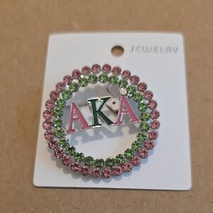 AKA Pink and Green Rhinestone Brooch